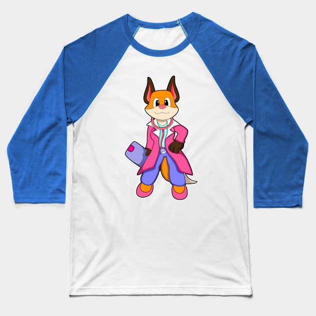 Fox as Doctor with Stethoscope Baseball T-Shirt by Markus Schnabel